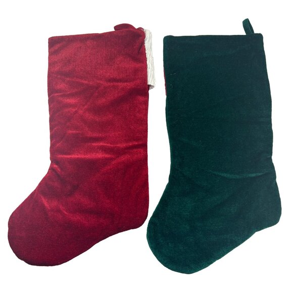 St Nicks Choice Merry Christmas Stockings Lot 2 Red Green Embroidered Snowflakes - Picture 6 of 8